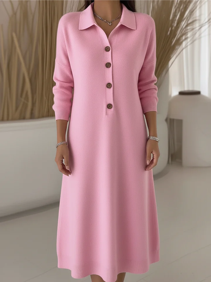 Robe Longue Femme Fluide Boutons Col Chemise Manches Longues
