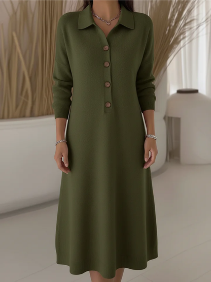 Robe Longue Femme Fluide Boutons Col Chemise Manches Longues