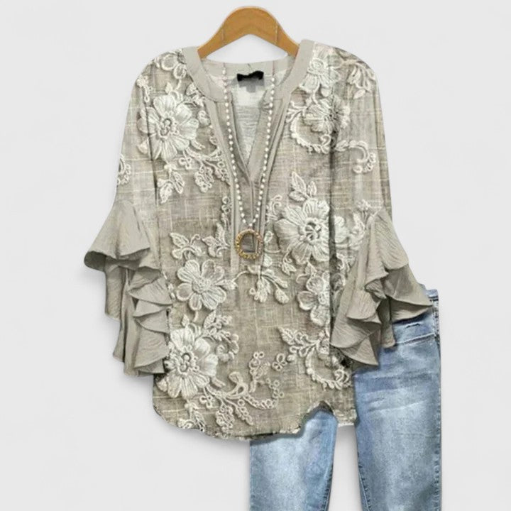 Blouse Femme Coton Imprimé Floral Manches Volantées