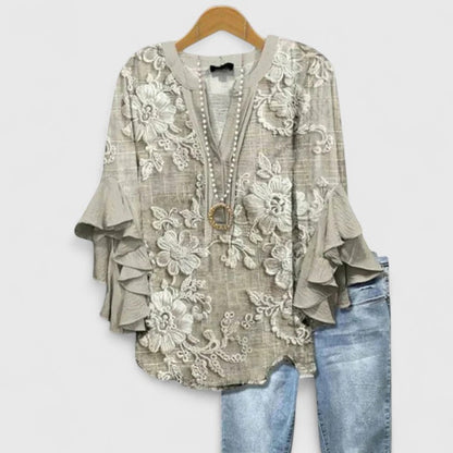 Blouse Femme Coton Imprimé Floral Manches Volantées