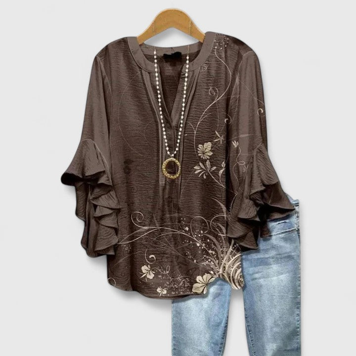 Blouse Femme Coton Imprimé Floral Manches Volantées