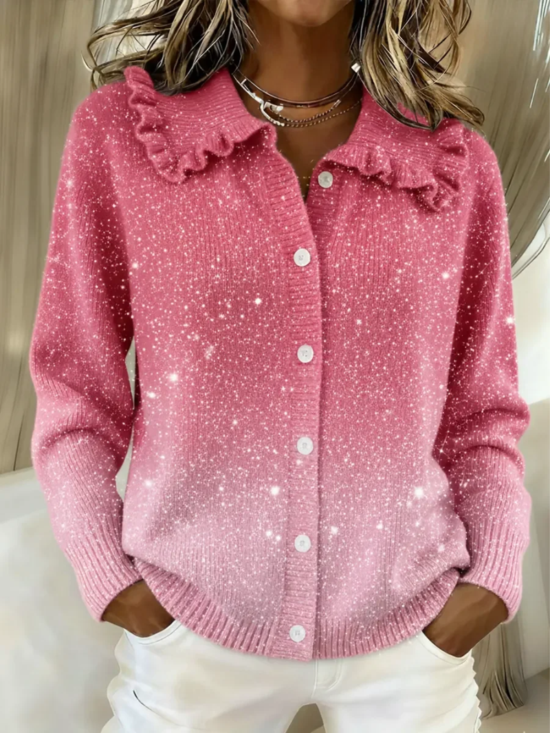 Gilet Femme Tricot Laine Col Volanté Confort Hivernal - PanierRoyale