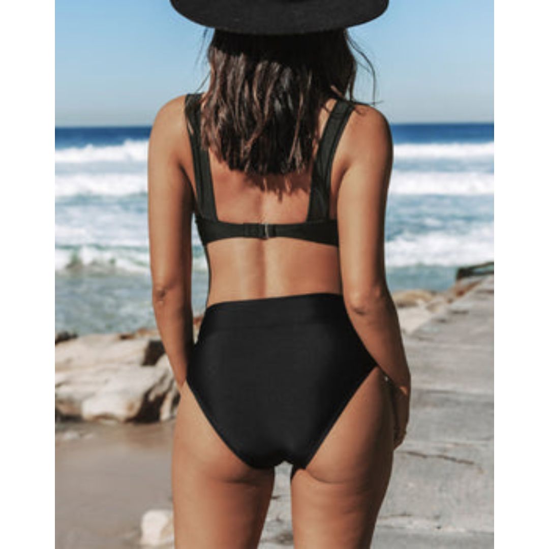 Bikini Deux Pièces Femme Triangle Décolleté V Taille Haute