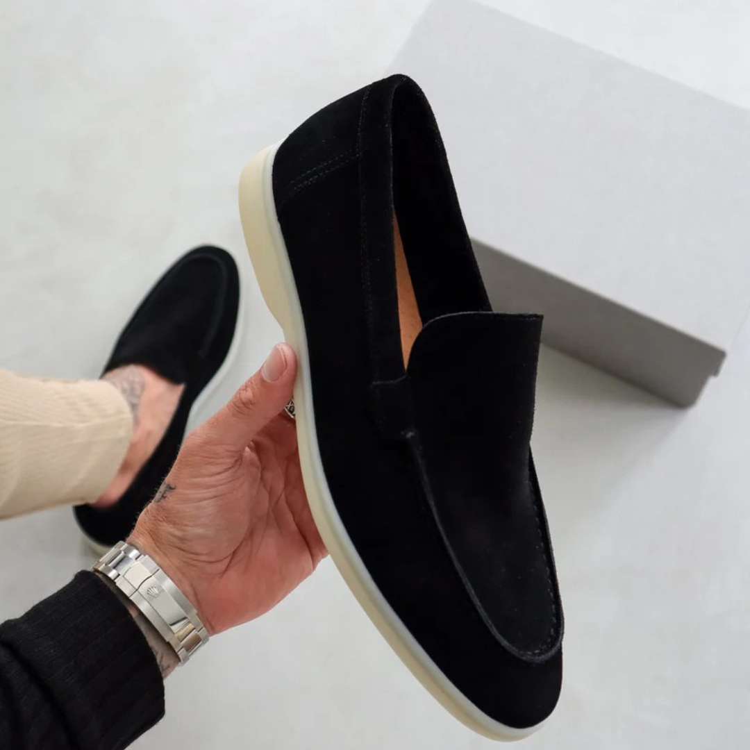 Mocassins Homme en Cuir Noir avec Semelle Blanche