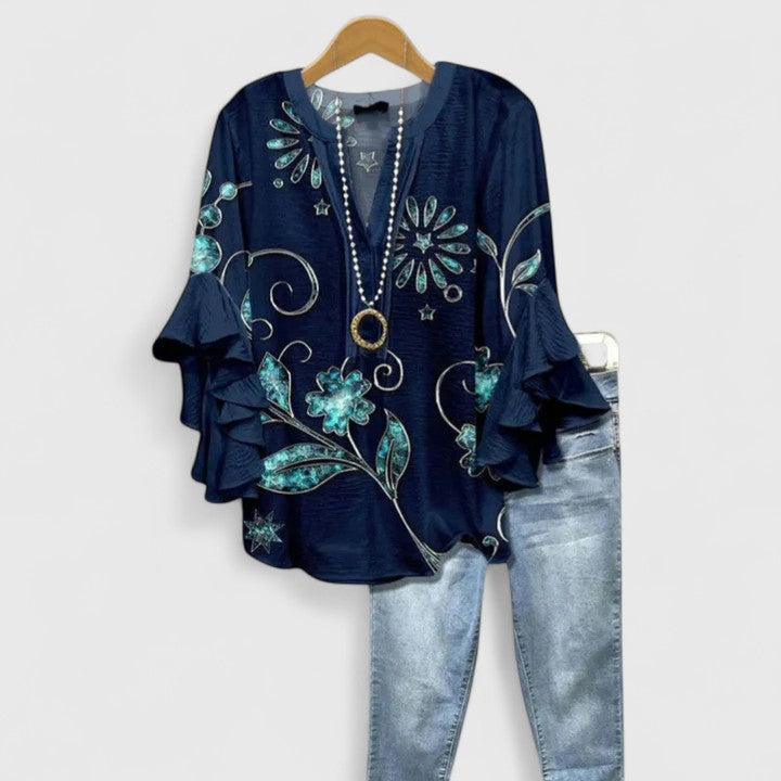 Blouse Femme Coton Imprimé Floral Manches Volantées