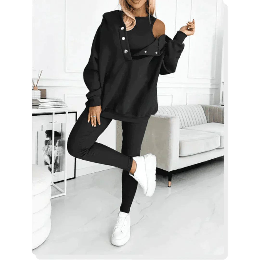 Sweat à Épaules Découvertes et Leggings Femme Confortables