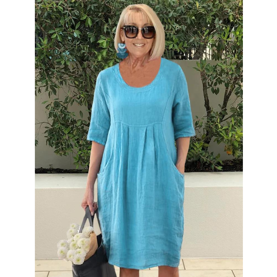 Robe Femme Lin Gris Clair Élégante Décontractée