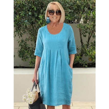 Robe Femme Lin Gris Clair Élégante Décontractée