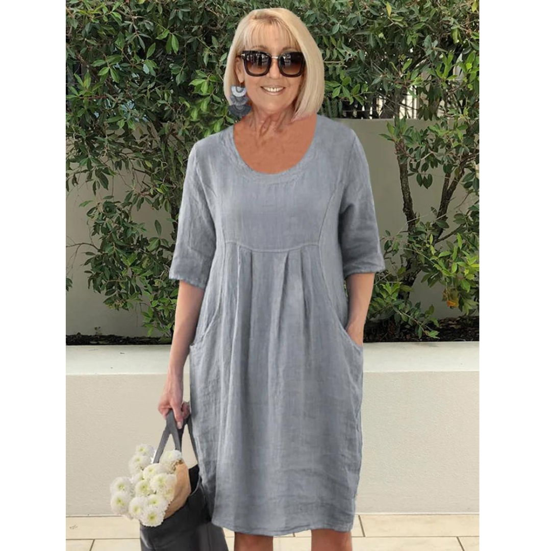 Robe Femme Lin Gris Clair Élégante Décontractée - PanierRoyale