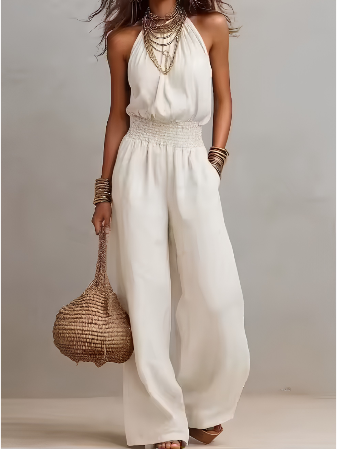 Combinaison Femme Fluide Taille Élastique Jambes Larges Halter