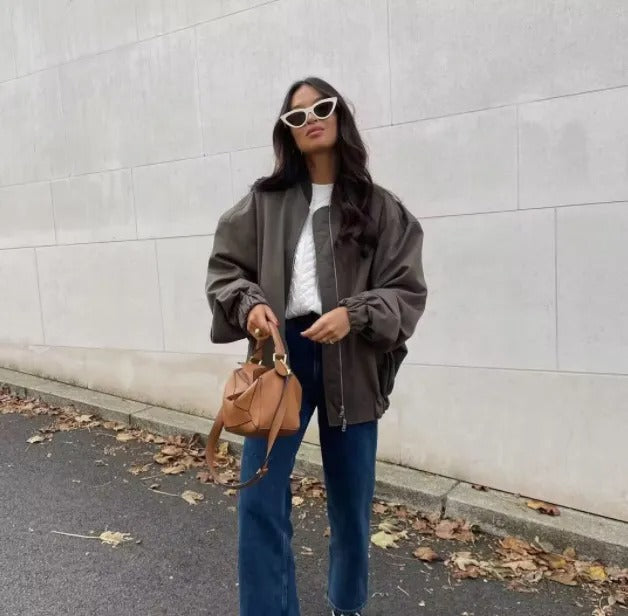 Bomber Femme Coupe Ample Fermeture Zippée Style Oversize - PanierRoyale
