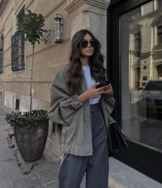 Bomber Femme Coupe Ample Fermeture Zippée Style Oversize