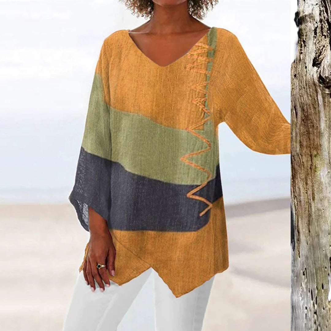 Blouse Femme Décontractée Manches Longues Mélange de Couleurs