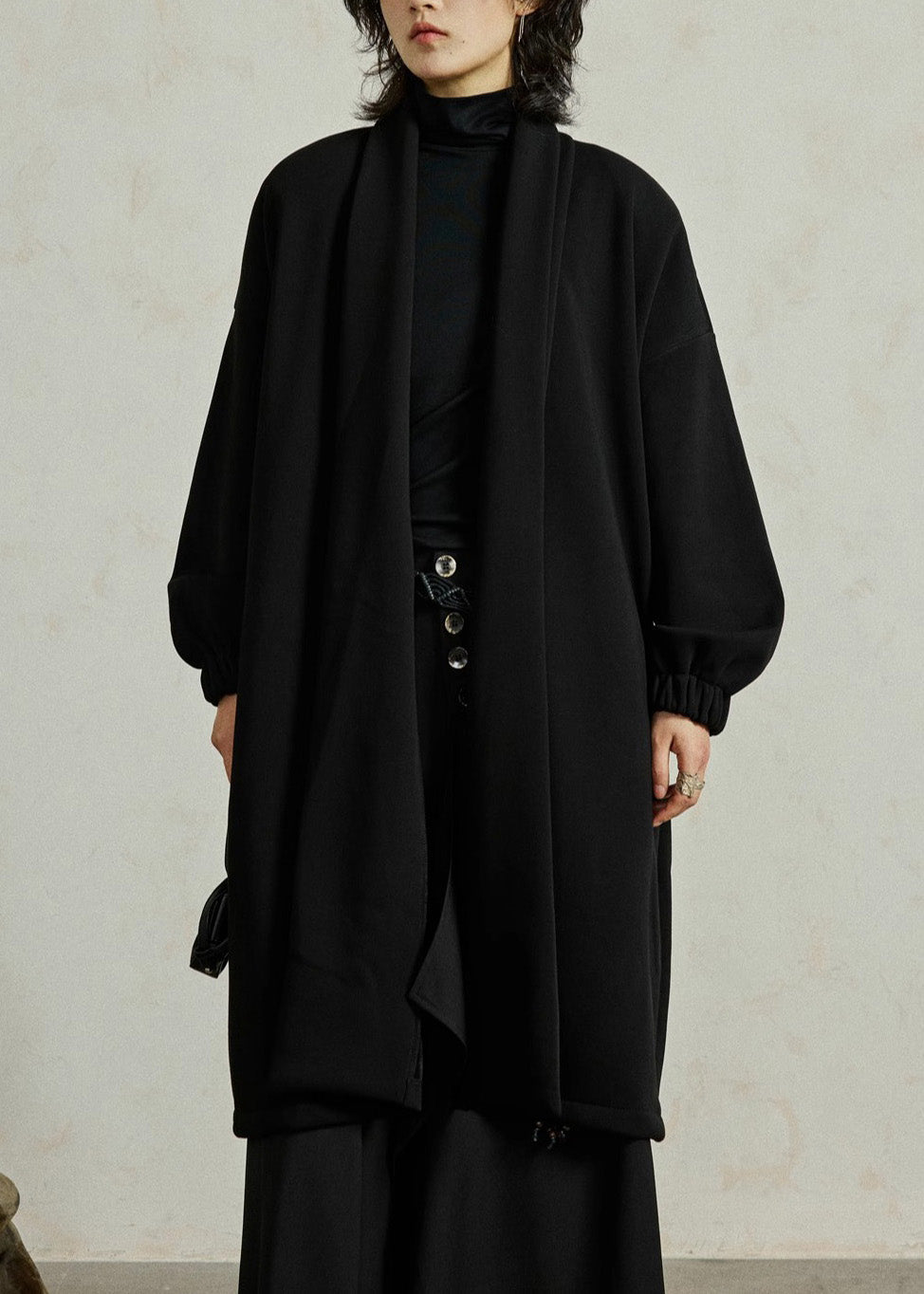 Manteau noir chaud hivernal à poches pour femme - EasyApparels