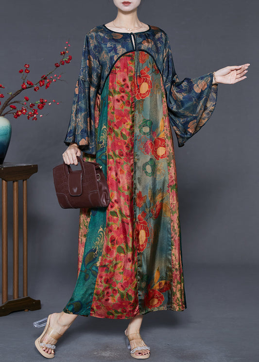 Robe longue en soie imprimée couleur vives pour femmes - EasyApparels