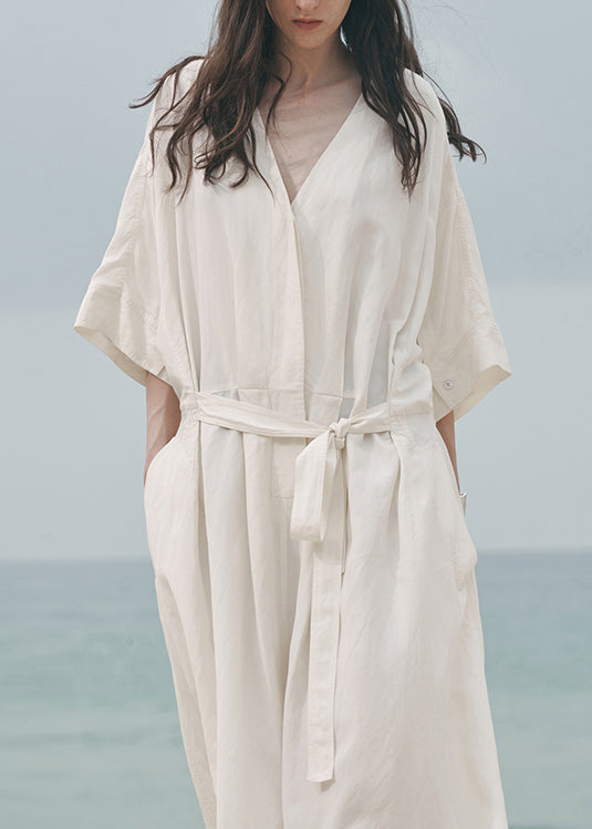 Robe d'été légère en coton blanc décontracté avec lacets - EasyApparels
