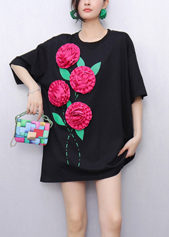 T-shirts noir fleuri estival trendy pour hommes - EasyApparels