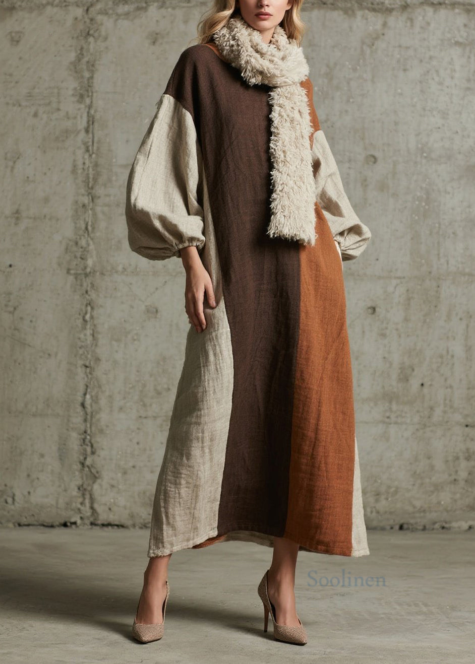 Robe en coton patchwork coloré pour femme automne - EasyApparels
