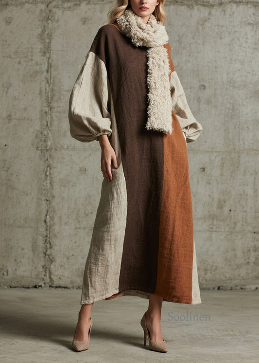 Robe en coton patchwork coloré pour femme automne - EasyApparels