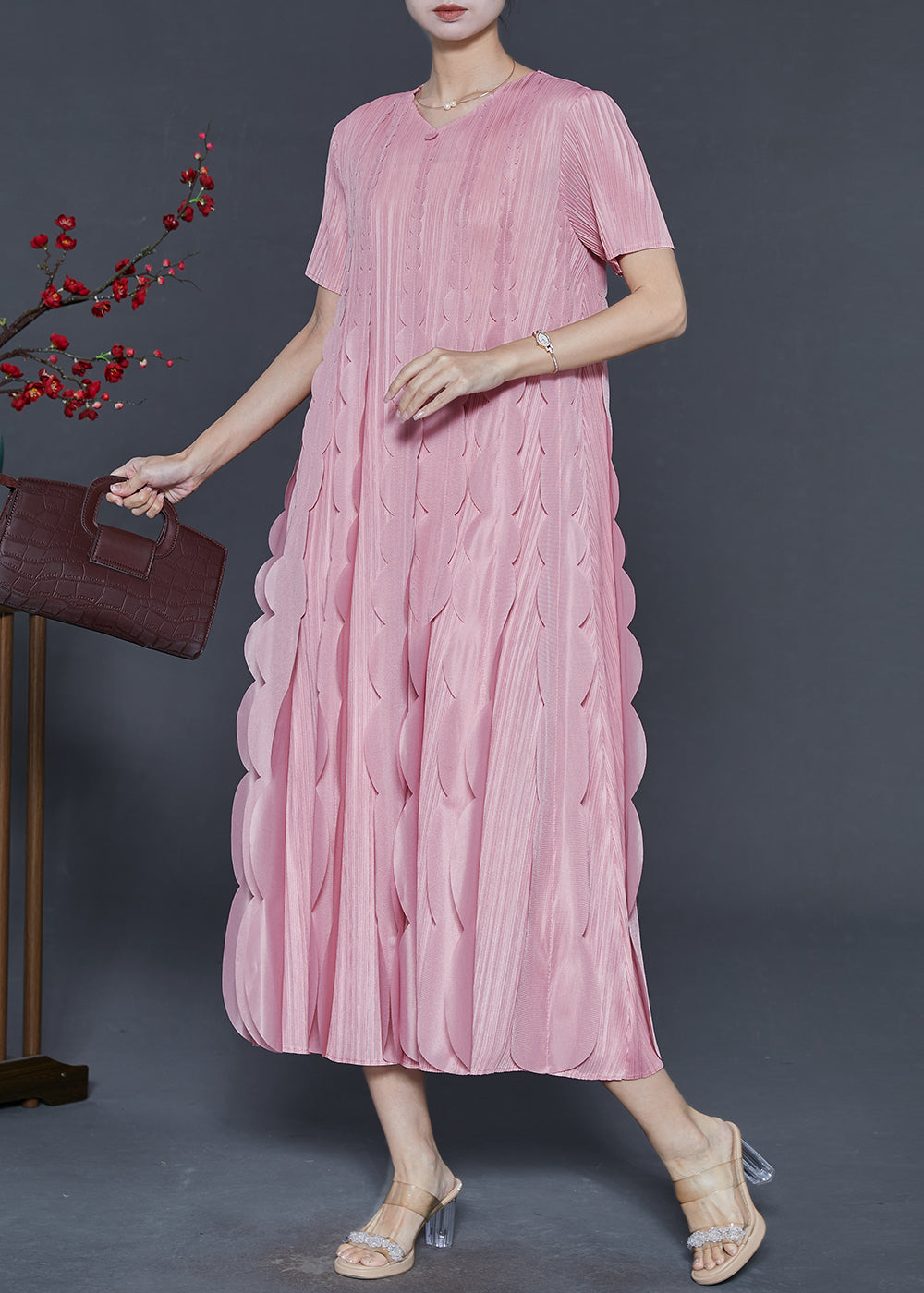 Robe décontractée en soie rose pour femme pour l'été - EasyApparels