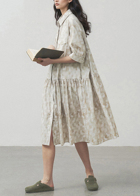 Robe décontractée estivale à col Peter Pan imprimé couleur - EasyApparels