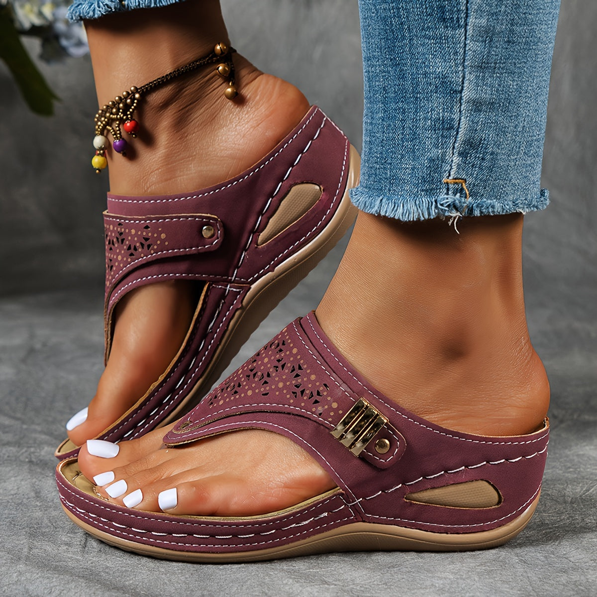Sandales Cuir Femmes Découpées Violettes Tendance - PanierRoyale