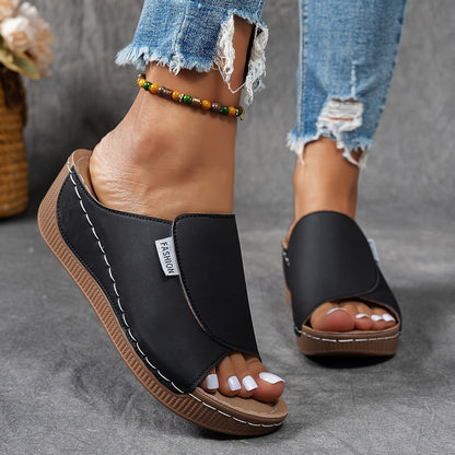 Sandales Plates-Formes Cuir Marine pour Femme