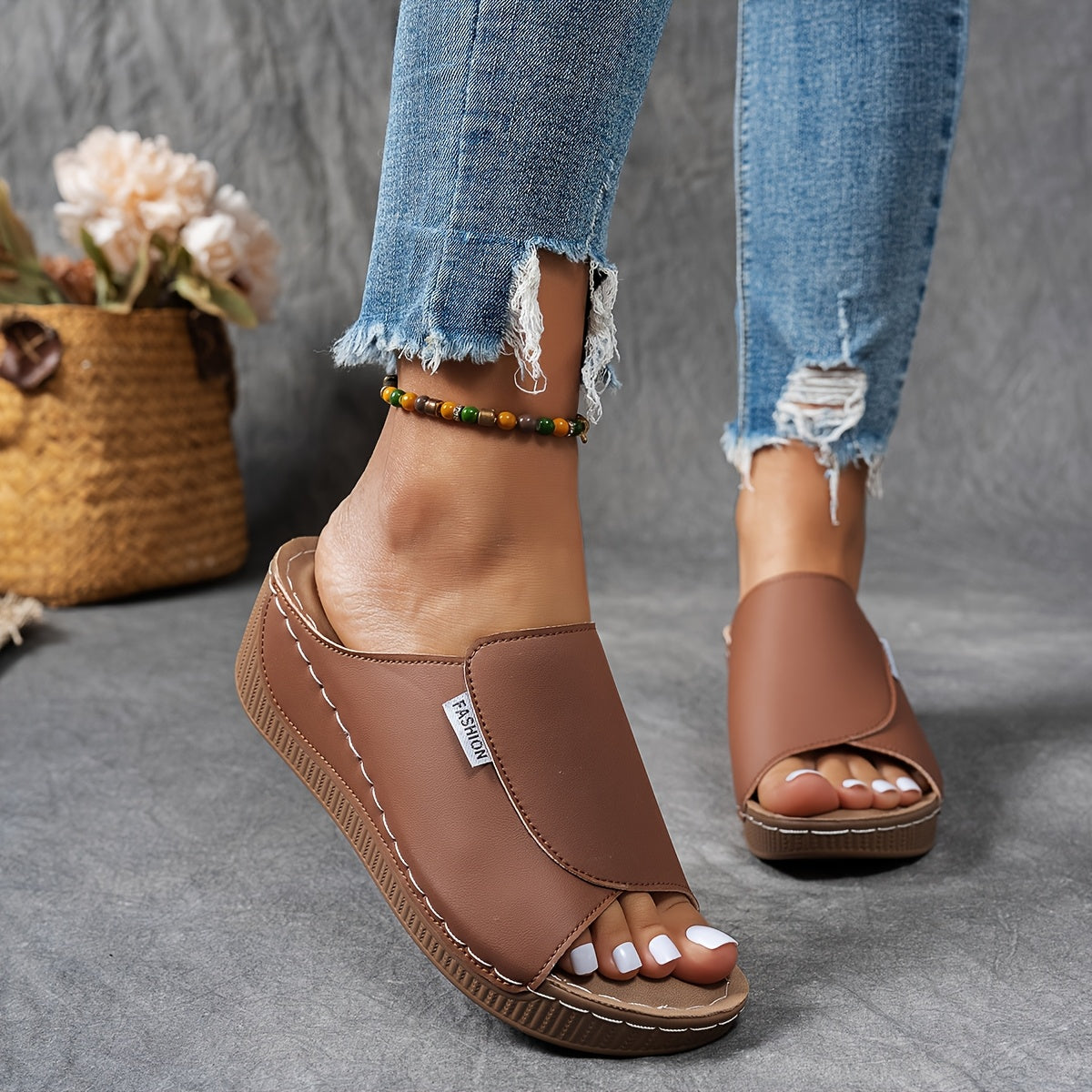 Sandales Plates-Formes Cuir Marine pour Femme