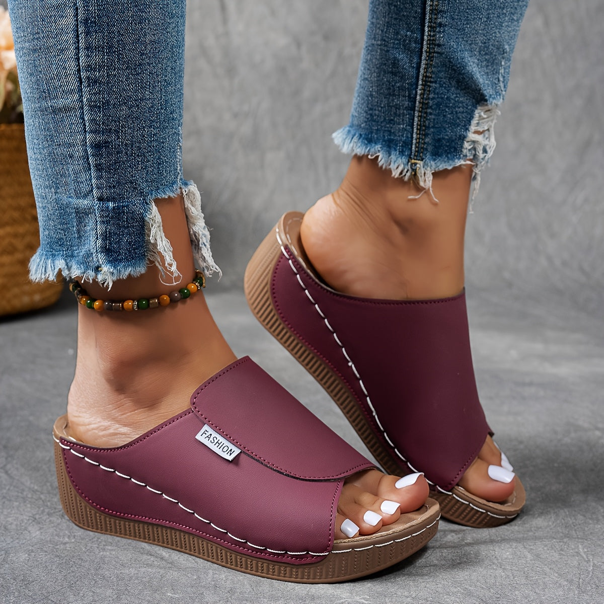Sandales Plates-Formes Cuir Marine pour Femme