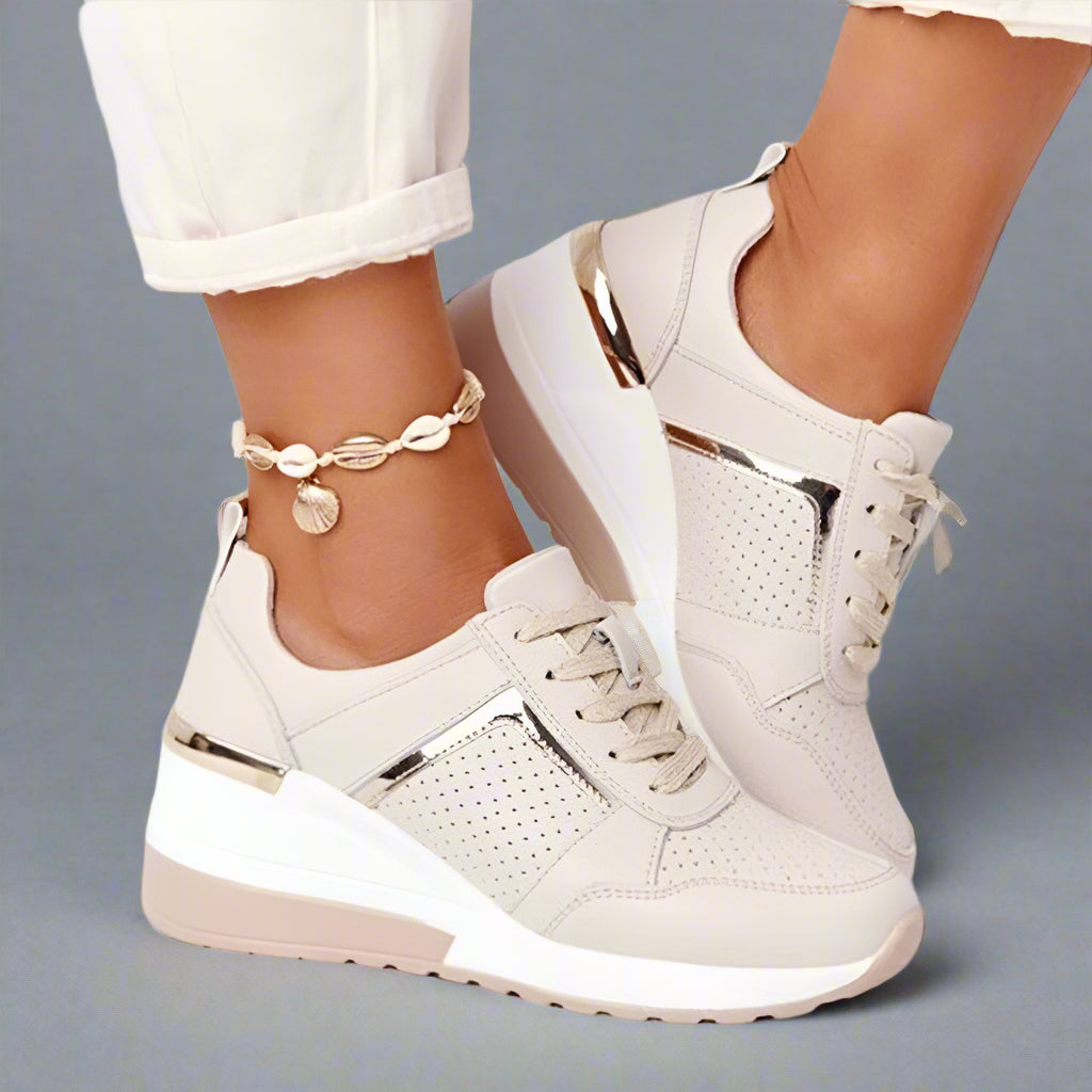 Chaussures running femme légères et confortables beige clair - PanierRoyale