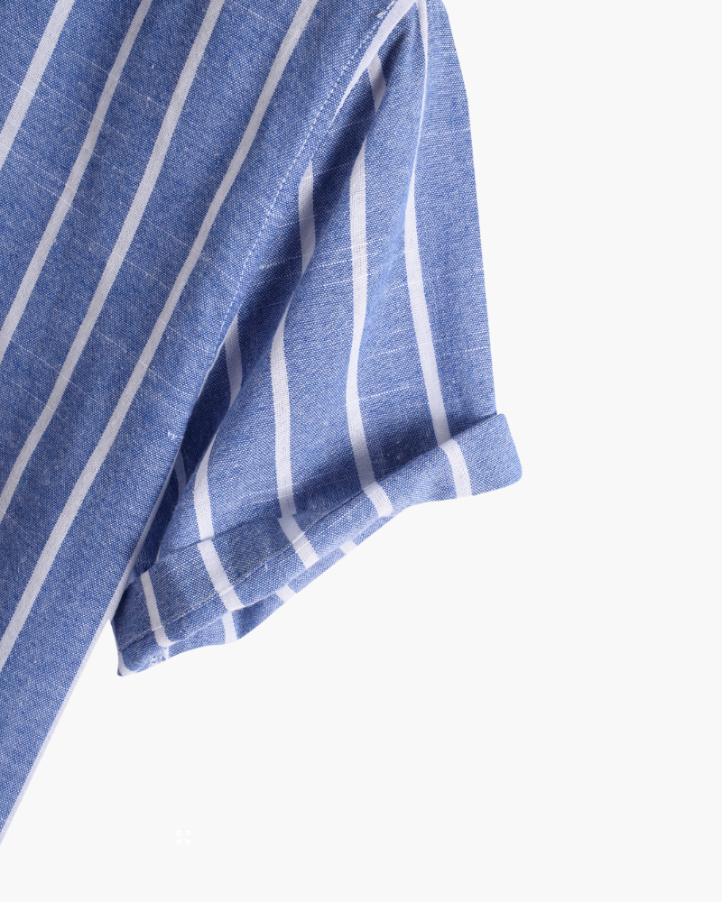 Chemise Homme Lin Coton Rayé Col Montant Été