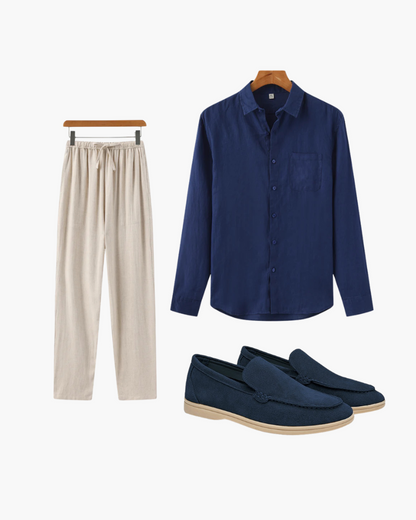 Costume Homme Été Lin Chemise Chino Loafers Cuir - BerlinGlamour