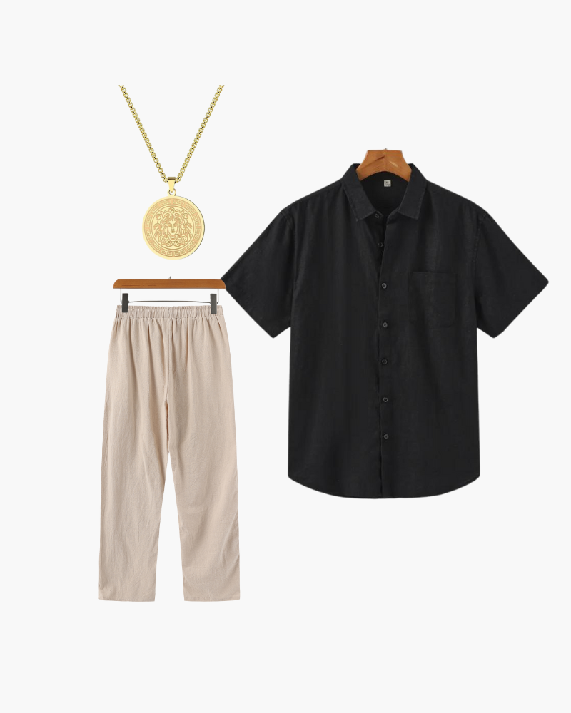 Tenue Été Homme : Chemisier Court, Pantalon Lin et Chaîne en Or - BerlinGlamour