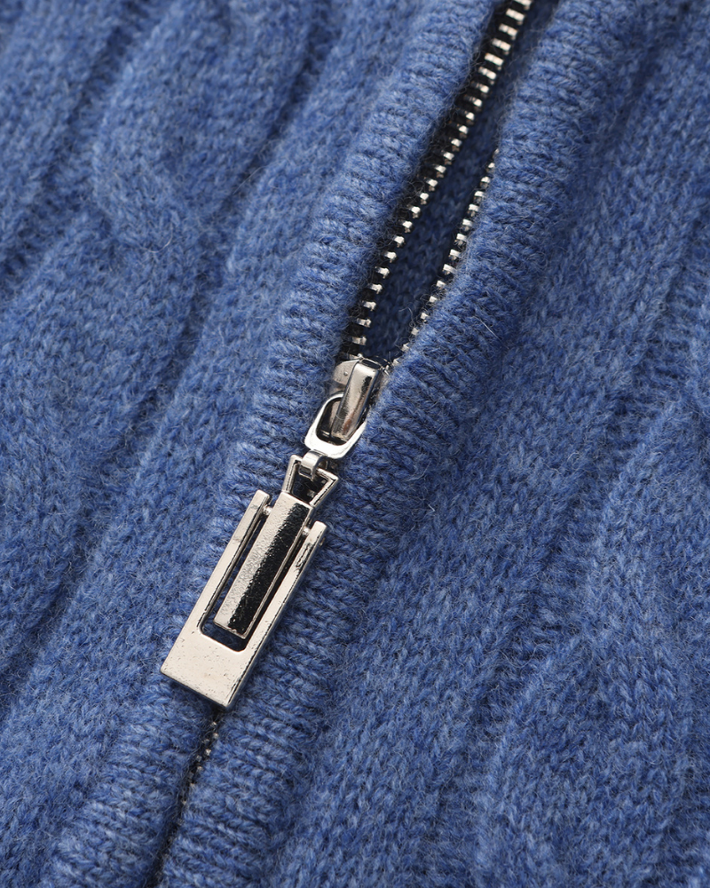Pull Homme Châle Câble Tricot Épais et Doux au Col Zip