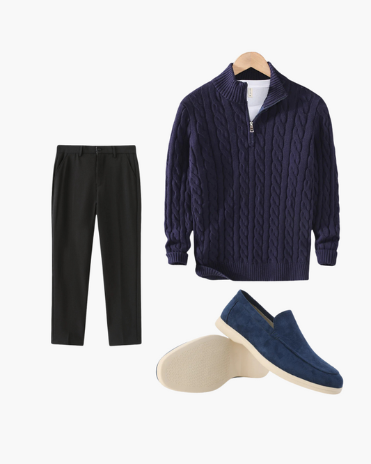 Pullover marin en molleton avec pantalon et loafer en cuir - BerlinGlamour