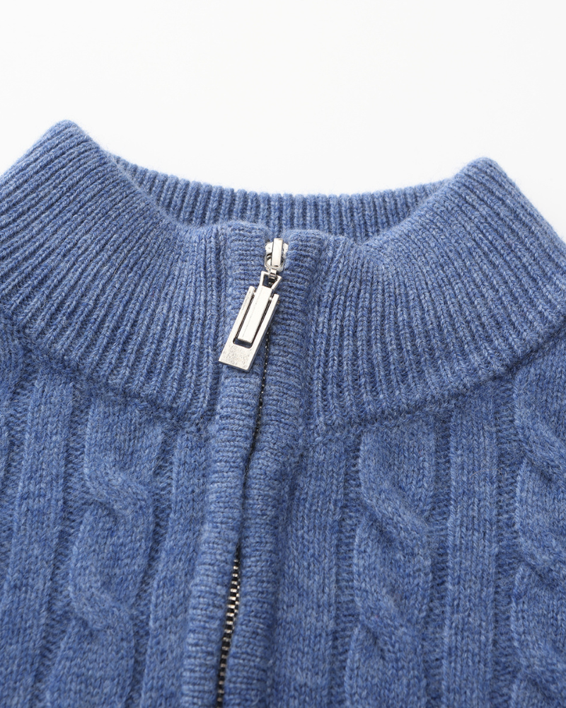 Pull Homme Châle Câble Tricot Épais et Doux au Col Zip