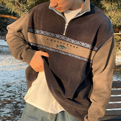 Pull Homme Sweat Fleece Doux Coupe Demi-Zip