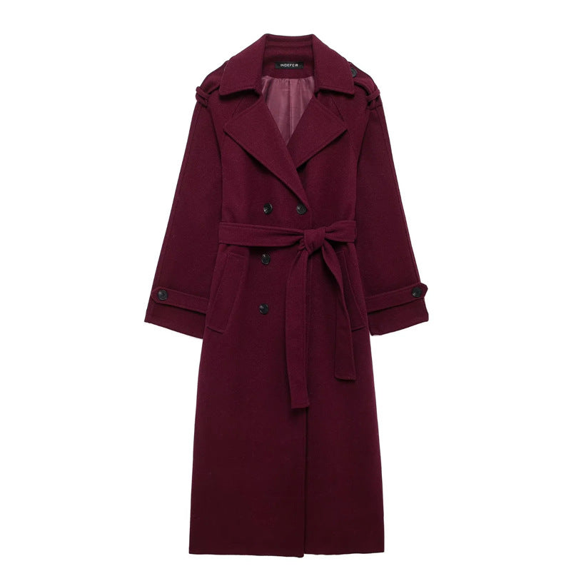 Manteau Femme Long Manches avec Ceinture Élégante