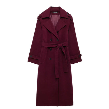 Manteau Femme Long Manches avec Ceinture Élégante