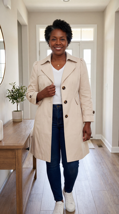 Manteau Trench Femme Coupe Ajustée Style Vintage Classique