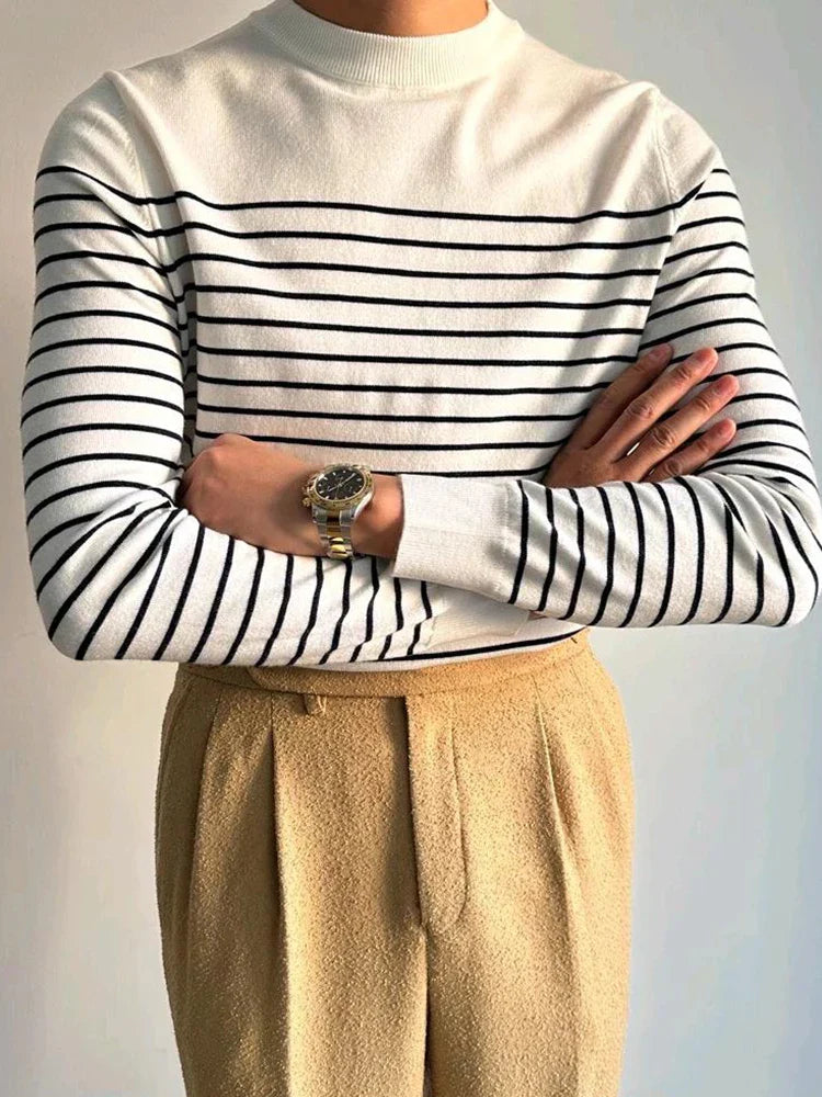 Pull en Merinos pour Homme à Rayures
