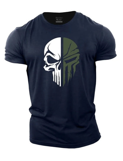 T-Shirt Homme Tête de Mort Style Militaire