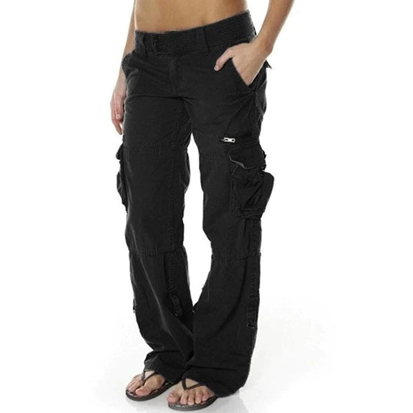 Pantalon Cargo Féminin Noir Coton Confortable - PanierRoyale