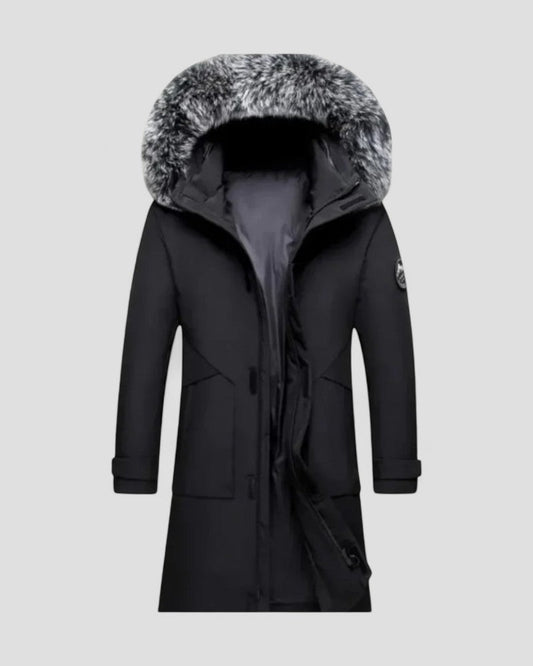 Parka d'hiver longue avec capuche en fausse fourrure pour homme 0