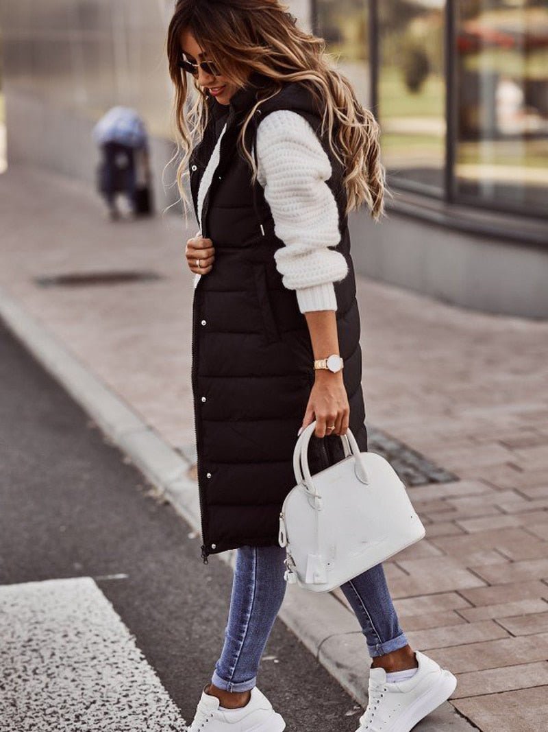 Veste d'hiver femme longue et chaude avec capuche