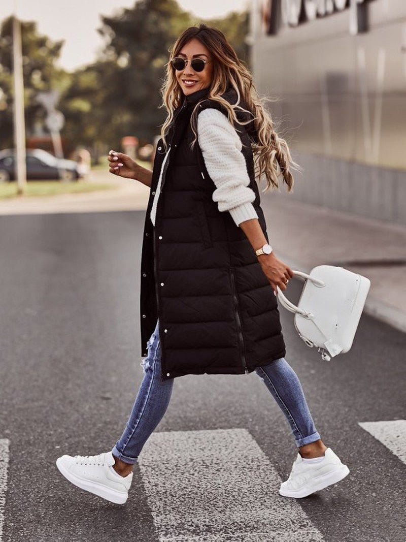 Veste d'hiver femme longue et chaude avec capuche