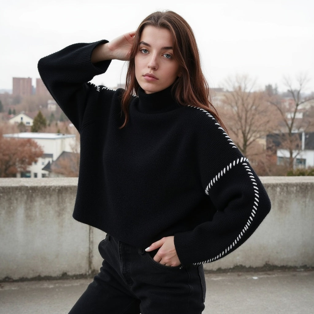 Pull Femme Noir Chic avec Détails Tendances - PanierRoyale