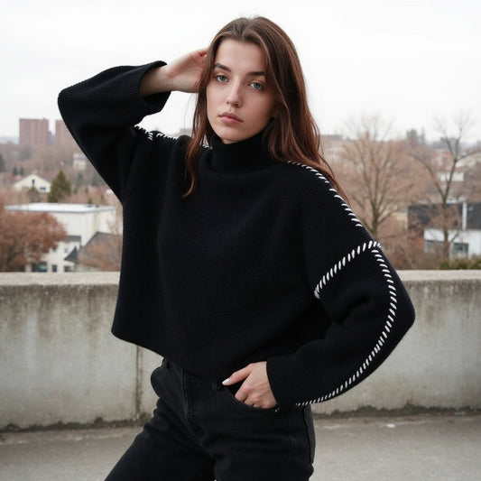 Pull Femme Noir Chic avec Détails Tendances - PanierRoyale