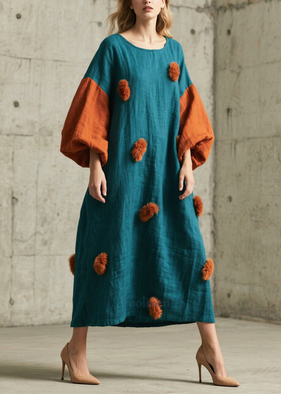 Colorful Blue Oversized Robe with Fluffy Ball Trim - EasyApparels