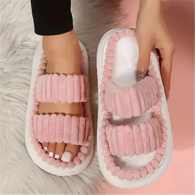 Pantoufles Peluche Double Sangle Chaudes et Confortables
